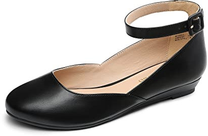 DREAM PAIRS Ballerinas Damen Schuhe Damen Elegant Flache Schuhe für Damen mit Verstellbarem Knöchelriemen Riemchenballerina,Size 35,Schwarz-Pu,REVONA-E