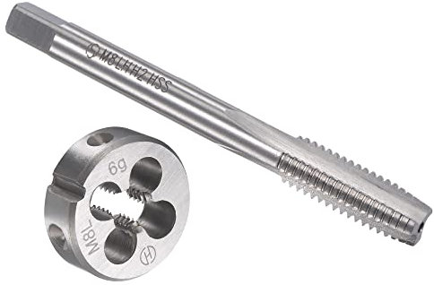 PATIKIL M8 x 1.25 Maschiatura & Dado Set, 1pz Vite Filo Metrico Maschiatura Sinistra Mano Macchina Alta Velocità Acciaio e 1pz Rotondo Filettatura Sinistra Mano Matrice Lega