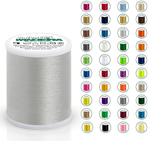 Madeira Polyneon 40 Original | 1.000 m Spule | Stickgarn für Stickmaschine | Maschinenstickgarn | Garn zum Sticken | Stickset (1687 Silver)