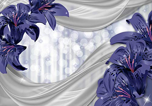 wandmotiv24 Fototapete Lilie Blau, 400 x 280 cm - selbstklebende Strukturtapete, Wanddeko, Wandbild, Wandtapete, Blumen, Abstrakt M1507