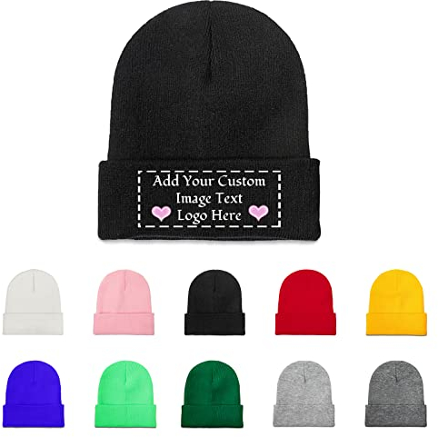 AOOEDM Benutzerdefinierte Beanie mit Ihren Fotos/Text/Logo personalisierte Mütze für Männer Frauen Ski Strickmütze Cuffed Beanie Hut Skull Cap