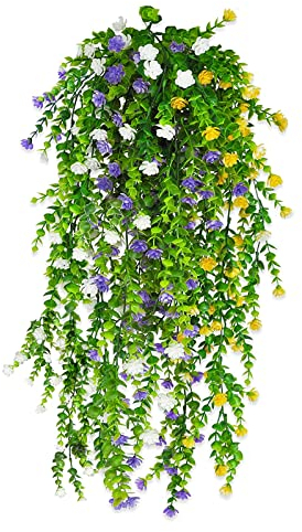 suaywo 3 Pièces Lierre Artificiel Faux Plante Artificielle Exterieur Fleurs artificielles Fausse Plante pour Décoration Jardin Balcon Murale De Mariage Intérieur en Plein Air -Jaune, Blanc, Violet