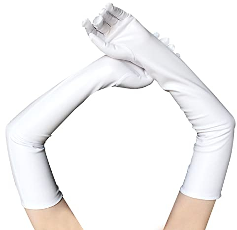 Achsoo Damen Lange Handschuhe Satin Classic Opera Fest Party Hochzeit Braut Handschuhe Elastisch ca. 53cm/21in lang (Weiß-53cm/20.8in)