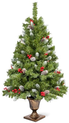 4ft Christmas Tree, Artificial Xmas Trees with 300 Branch Tips, Pine Cone and Red Berries, Festival Decoration for Indoor and Outdoor