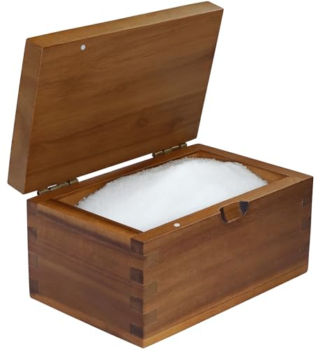 Demigo Salzkeller-Holz-Salzbox mit Klappdeckel, 14 x 8,6 x 7,6 cm, großer Stauraum, natürliches Akazienholz, perfekter Behälter für Salz, Gewürze, Kräuter oder Lieblingsgewürze