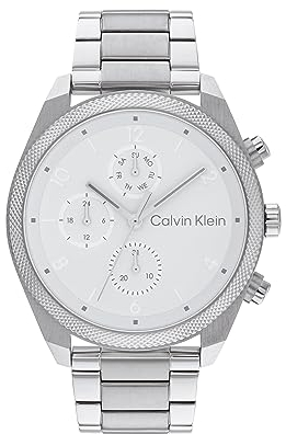 Calvin Klein Multi Zifferblatt Quarz Uhr für Herren Kollektion Impact mit Silbernes Edelstahlarmband - 25200356