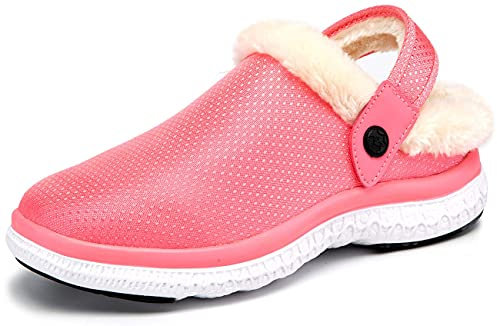 Gaatpot Hausschuhe Damen Winter Clogs Gartenschuhe Pantoletten Schlappen Warm Plüsch rutschfest Slippers Schuhe Rosa 39