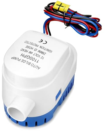 QWORK® Bomba de achique 12v automática, con Interruptor de flotador, 1100GPH, para piscifactorías, acuarios, barcos