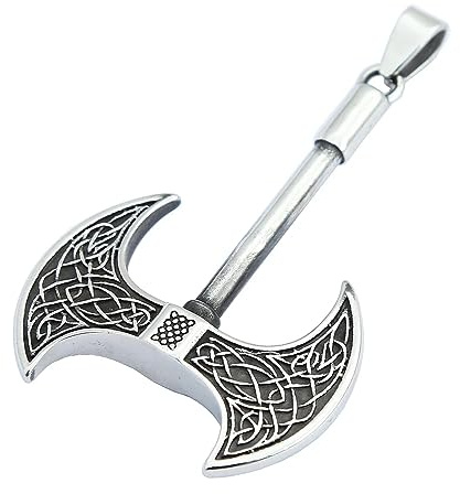 BlackAmazement 316L Edelstahl Halskette Anhänger Massiv Axt Streitaxt Tribal Wikinger silber Kelten Germanen Biker Herren (Anhänger ohne Kette)