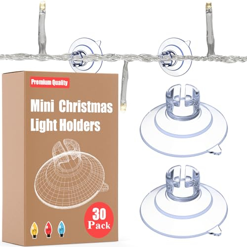 30s-Pack Mini Suction Cups for Fairy Lights, 30 mm Small Clear Suckers for Christmas Light, Light String Hooks Holders, Rope Light Caddy Window Suction Cup Clips Hang Seasonal Xmas Decorations