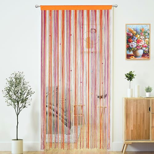 Beaded Curtain Door String Curtains for Doorways Tassels Beads Hanging Fringe Hippie Room Divider Window Hallway Entrance Wall Closet Bedroom Privacy Decor (Rainbow, 39W x 110L (Pack of 1))