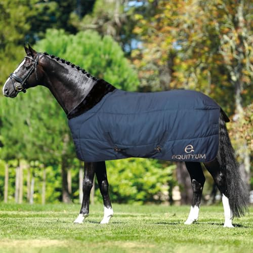 e EQUITYUM Laufdecke, Immergrün, 400 g, sehr gute Verarbeitung, schützt das Pferd vor Temperaturschwankungen (120 cm, Blau) (128 cm, Blau)