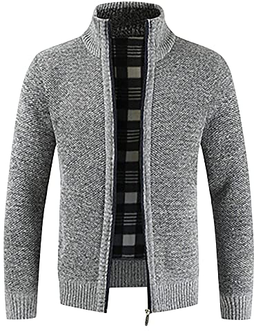 Generisch Cardigan Herren, Strickjacke Langarm Mit Reißverschluß Und Taschen Pullover Norweger Herren Strickjacken Cardigan Schwarz Schalkragen Pullover Cardigan Lang Pullover (M, Gray)