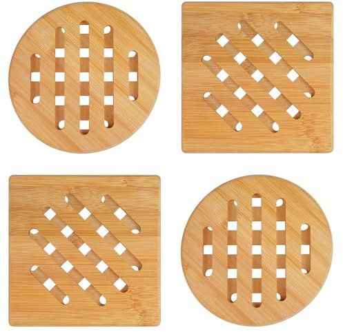 Yotutun Topfuntersetzer Set - 4 Stück Hitzebeständige Natürliche Untersetzer aus Holz, Quadratisch und Rund für Küche, Schüssel, Töpfe, Teller (15 cm)