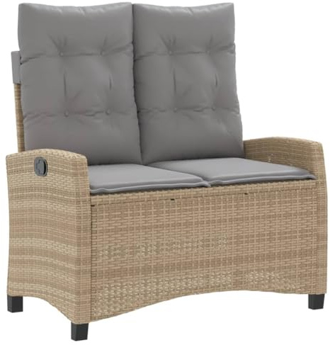 vidaXL Gartenbank Verstellbar mit Kissen Beige Poly Rattan