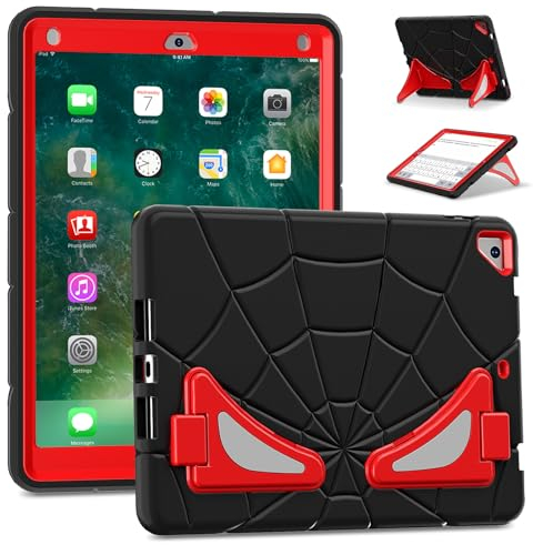 AKABEILA Funda Compatible con Tablet Apple iPad 9.7 5ª/6ª (2017/2018)/iPad Air 2/iPad Pro 9.7 Ligera a Prueba de Golpes Resistente Funda Protectora con Soporte para niños bebés Negro y Rojo