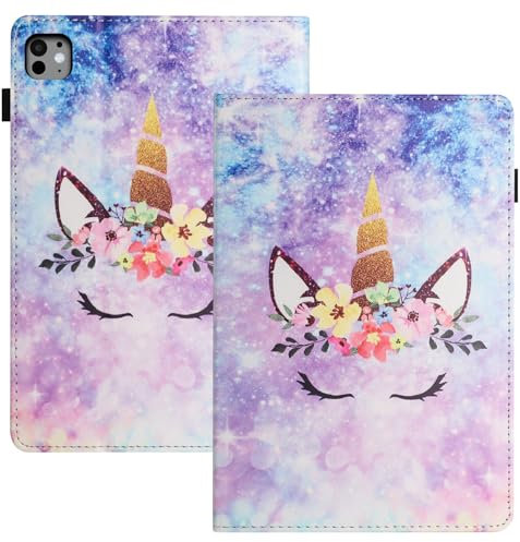 LSPCASA Carcasa para iPad Pro (2024) 11.0 Pulgadas PU+TPU Material Funda iPad Pro 11 M4 con Ranuras para Tarjetas Fundas con Cierre Magnético Unicornio