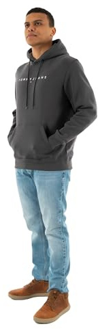 Tommy Jeans Herren Hoodie Linear Logo mit Kapuze, Grau (Washed Black), XXL