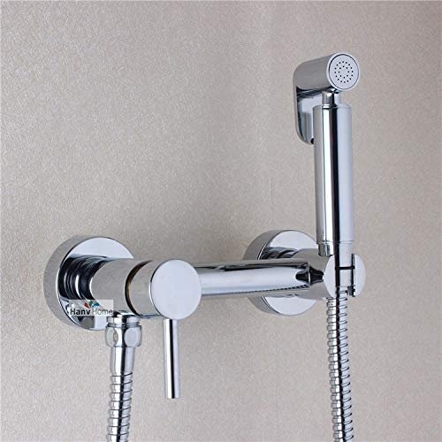 HTOYXPYYQ Toilette Messing Toilette HandheldSpray Shattaf Heiß-Kaltwasser-Ventilmischer mit Halter Schlauchsprüher Jet Tap Douche Kit