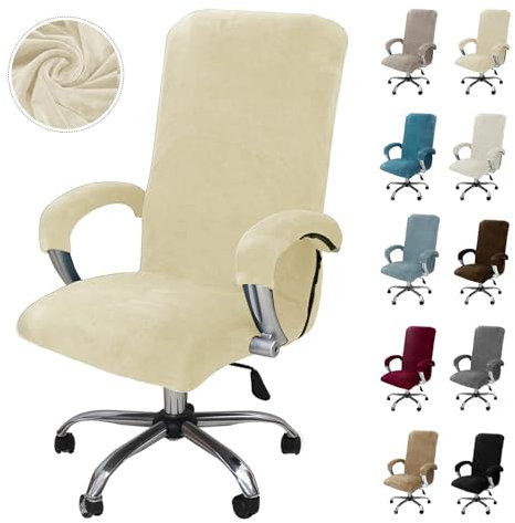 Alishomtll Samt Bürostuhl Bezug mit Armlehne Stretch Stuhlhussen Gaming Stuhl Bezug Abnehmbare Sessel Überzug Elastische Stuhlbezüge für Bürostuhl Computer Stuhl Drehstuhl (Beige, Large)