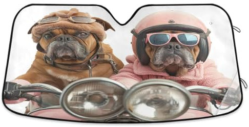 Dos divertidos parasoles de coche para ventanas delanteras, acordeón, bloques plegables de rayos UV, visera solar para coche, mantiene tu vehículo fresco, 53 x 23.5 pulgadas