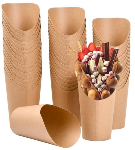 Chstarina 50 Pièces porte frites jetable en Papier Kraft, 16 Oz Porte Frites Tasses, Pochettes Cornets à Frites, Gobelets en Papier Kraft pour Charcuterie Snack Gaufre Popcorn Dessert Frites Pop-Corn