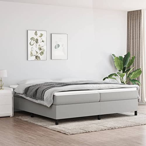 Keyroto Boxspringbett 200x200 mit Matratze Polsterbett 200x200 Bett mit matratze Bett ohne Kopfteil Bettgestell mit Lattenroste Stoff-Hellgrau-200 x 200 cm
