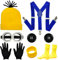 QooQoo Gelbes Kostüm für Erwachsene und Kinder, Halloween-Kostüm-Set mit Brille, Beanie, Hosenträgern, Armband, Socke, Knöpfen und Handschuhen, Cosplay-Party-Set für Herren und Damen