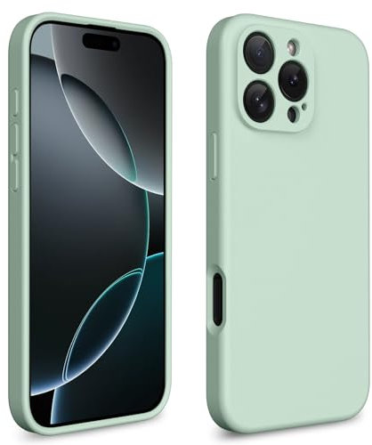 CALOOP Slim-Fit for iPhone 16 Pro Max Case,Skin Soft Liquid Silicone,Sturdy Hard Frame Shockproof Cover with Anti-Scratch Microfiber Lining,Full Protection for Screen and Lens,6.9 inch,Mint Green