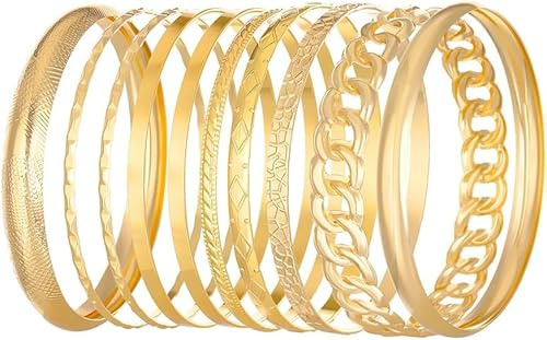 TOFBS Armband Damen 10 Stück Gold Gliederarmband Elegantes Retro Stapelarmbänder Set Armbänder Frauen Kettenarmband Modeschmuck Armreif kreatives Geschenk