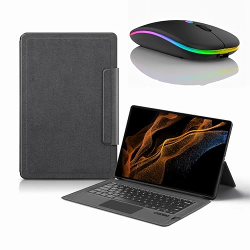 JZCZMCE Tastatur Hülle für Samsung Galaxy Tab S8 Ultra 14.6'' 2022 (SM-X900/X906), Abnehmbare Kabellose Tastatur mit Touchpad, Dünne Schlanke Folio-Hülle mit Bluetooth Maus