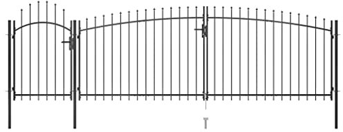 Brokky Garden Fence Gate with Spear T O P 5x2 m Black-Garden Gates High galvanised wrought iron metal swing gate