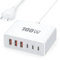 Chargeur USB C, 100W 6 Ports Prise USB C, Chargeur Rapide Phone, Multiprise Type C Power Adaptateur pour Phone 16 15 14 13 12 11 Pro Max X XS XR 8 7 6S Plus Mini SE, Samsung Galaxy, 1-Pièces-Blanc