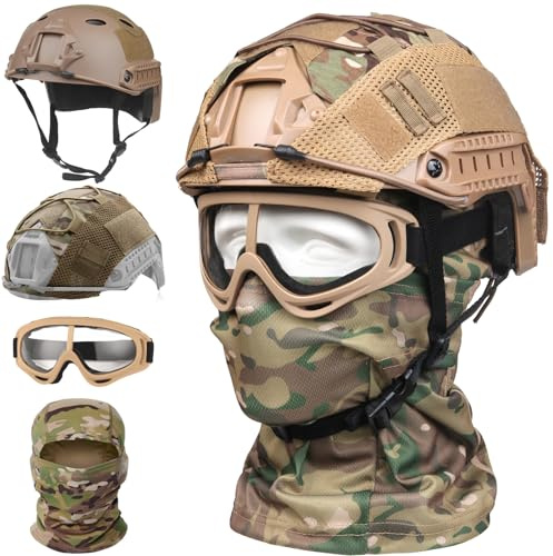 Airsoft Helmet,Helmet Cover Googles Mask and PJ Tactical Helmet