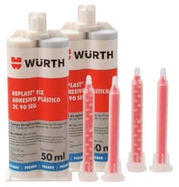 WURTH REPLAST FIX Adhesivo Plástico 2C | Pegamento Bicomponente para Plásticos | Secado Rápido 90 Segundos | Reparador Profesional Paragolpes y Plásticos de Coche | 50 ml + 2 Boquillas