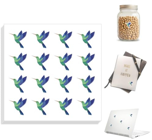 Peacoblue Sticker Set,Aufkleber Rosa Kolibri Kranz Design | 180 wasserfeste Vinyl Aufkleber Deko Sticker für Scrapbook, Planer, Kalender, Laptop, Schule und Basteln