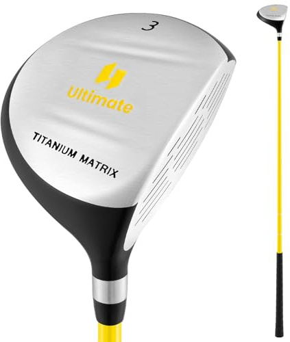 Tangkula 165CC Junior #3 Fairway Wood for Kids, Individual Gold Club for Boys and Girls with Fiberglass Shaft and Head Cover, Junior Practice Golf Club, Right Hand, 34 Inch, Ages 8-10 (Yellow)