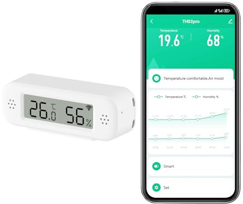 Smart Digitalthermometer Hygrometer, WiFi Innenraum Temperatur und Feuchtigkeitssensor mit App Benachrichtigungen, Mini Raumtemperaturmessgerät mit Datenspeicherung und export, kompatibel Alexa.1PCS