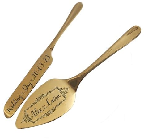 Mandore Designs Personalised Engraved Wedding Big Cake Server and Slicer Set for Bride & Groom – Customised Names, for Newlyweds, Weddings, Anniversaries, and Special Occasions