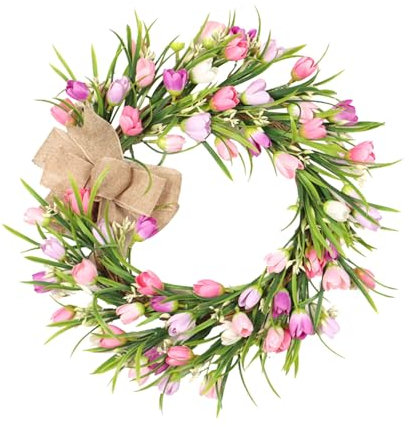 Skeadex Türkranz Frühling,40cm Frühlingskranz Haustür mit Blumen,Osterkranz Haustür Frühlingsdeko Zum Aufhängen,Frühlingskranz Türkranz für Haustür Außen,Blumenkranz für Wand Tür Fenster (A)