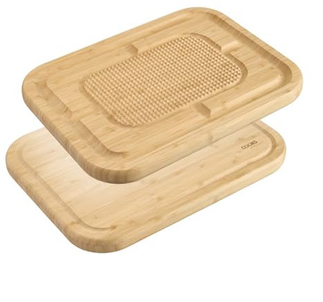 Cooks Professional Reversible Bamboo Carving and Chopping Board with Juice Groove, Smooth & Textured Spiked Side | Dual-Sided Antibacterial Non-Porous Wooden Cutting Boards or Serving Tray | 40 x 30cm