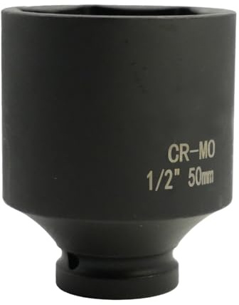 Flewdart 50mm deep Impact Socket 1/2 Drive, 40 mm 1/2 Square Drive 6 Point Cr-Mo, 78mm Length