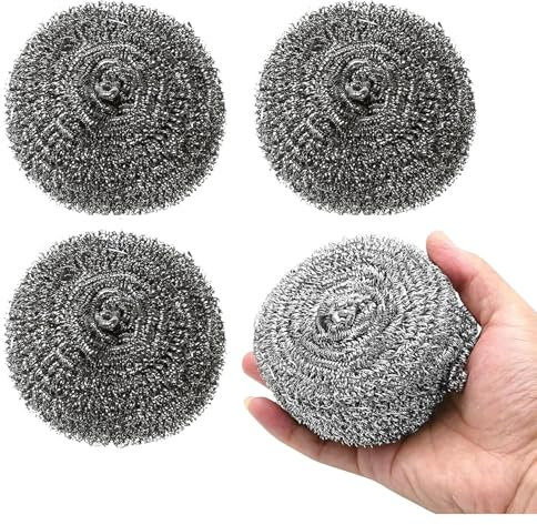 Kettle Descaler Balls,4 pcs Stainless Steel Wool Scrubber,Metal Scourer,Pan Scourers,Cleaner Wire Pads Scouring,Limescale Remover Scrub Descaling,Portable,for Cleaning Kitchen Pot Dish
