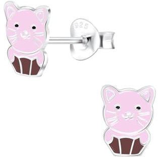 Monkimau Mädchen Ohrringe Katze | Ohrstecker aus 925 Sterling Silber | Kinderohrringe hypoallergen