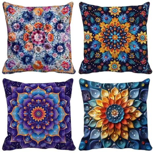 Viola Cuscini da Esterno Fiore Federe Cuscini Divano 60x60 Set di 4 Quadrato Morbido Copricuscini Esterno per Primavera Estate Patio Giardino Panca Soggiorno Camera da Letto Decorativi Regalo x32-A