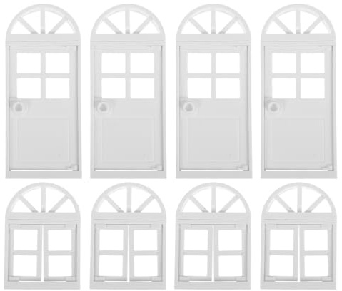 OFFSCH Juego de 8 Ventanas y Puertas para casa de muñecas, Marcos de Ventana en Miniatura, Muebles para casa de muñecas, Suministros de decoración, Color