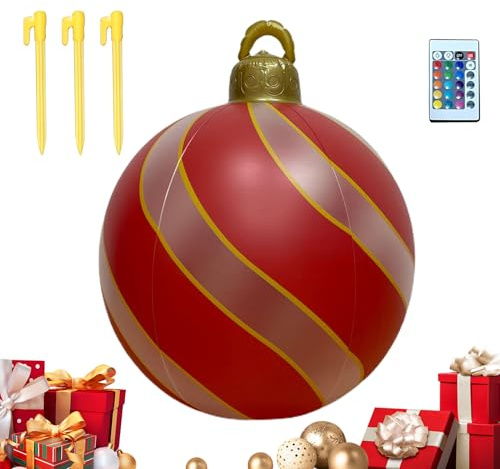Aufblasbare Weihnachtsdekoration Für Den Außenbereich 60 Zentimeter,Kugel Weihnachtsschmuck Mit Beleuchtung - Riesen Deko Für Außen In 16 Farben Holiday Außenbereich