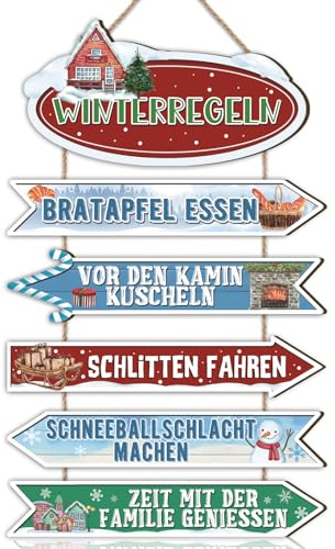 KAIRNE Winterregeln Schnee Schlitten Tafel Schild Weihnachten Fenster Deko