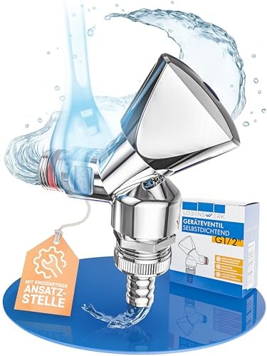 LOBENSWERK Geräteventil 1/2 Zoll [selbstdichtend] mit Rückflussverhinderer & Rohrbelüfter | Geräteanschlussventil mit Spülmaschinenanschluss | aus massivem Messing | sofort Wasserdicht