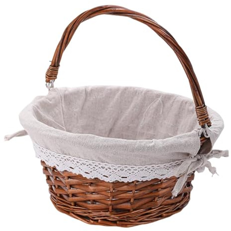 Folpus Handgeflochtener Picknickkorb Aus Rattan, Vielseitig Einsetzbar für Heim Und Partydekoration, Minimalistisch Traditionell, mit Leinenfutter, Fo, Size L Dark Brown